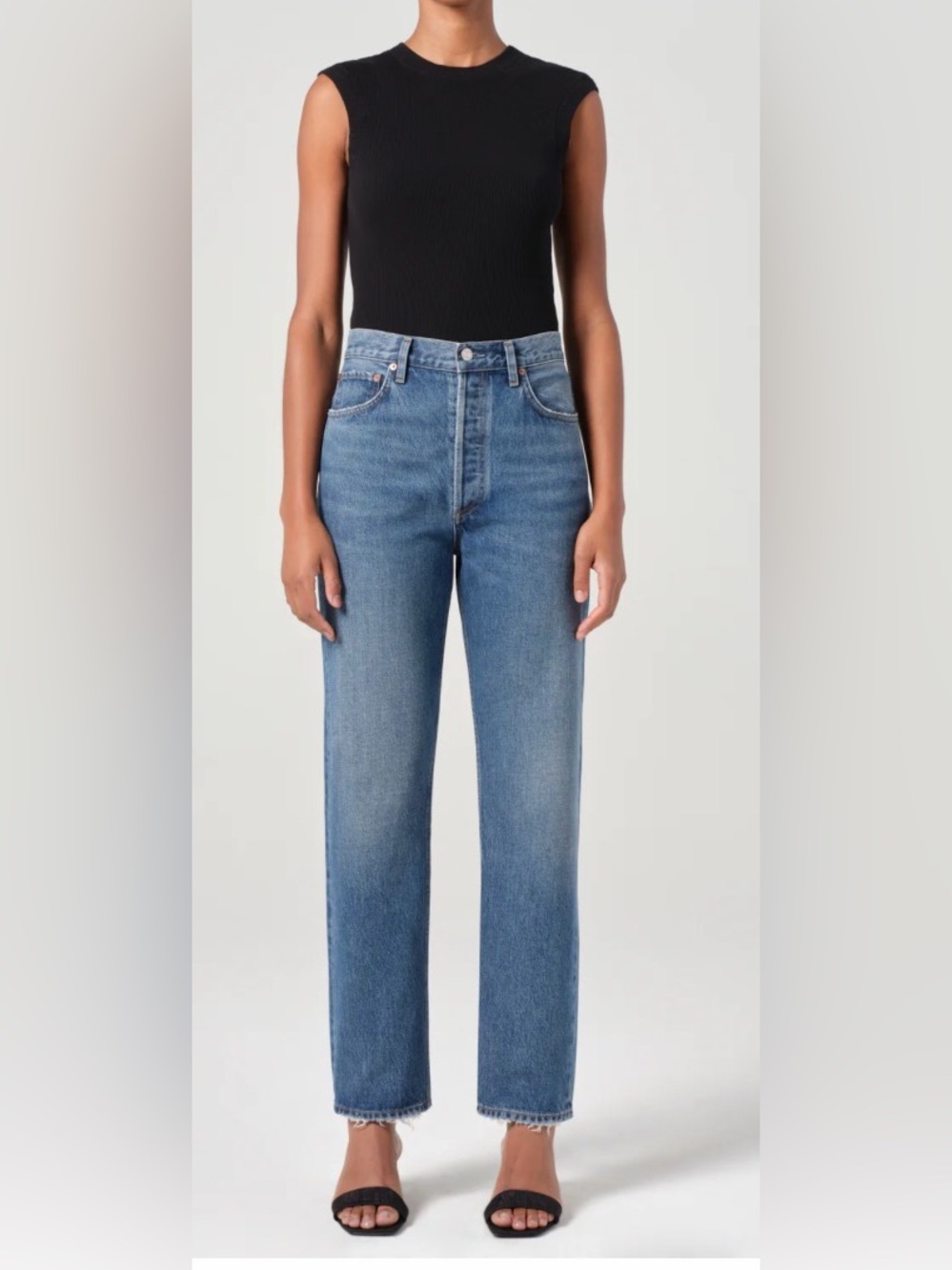 AGOLDE High Rise 90s Straight Jeans Size 30 Medium Wash Button Fly - Picture 5 of 8